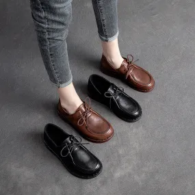 Women Minimalist Leather Soft Low Wedge Casual Shoes
