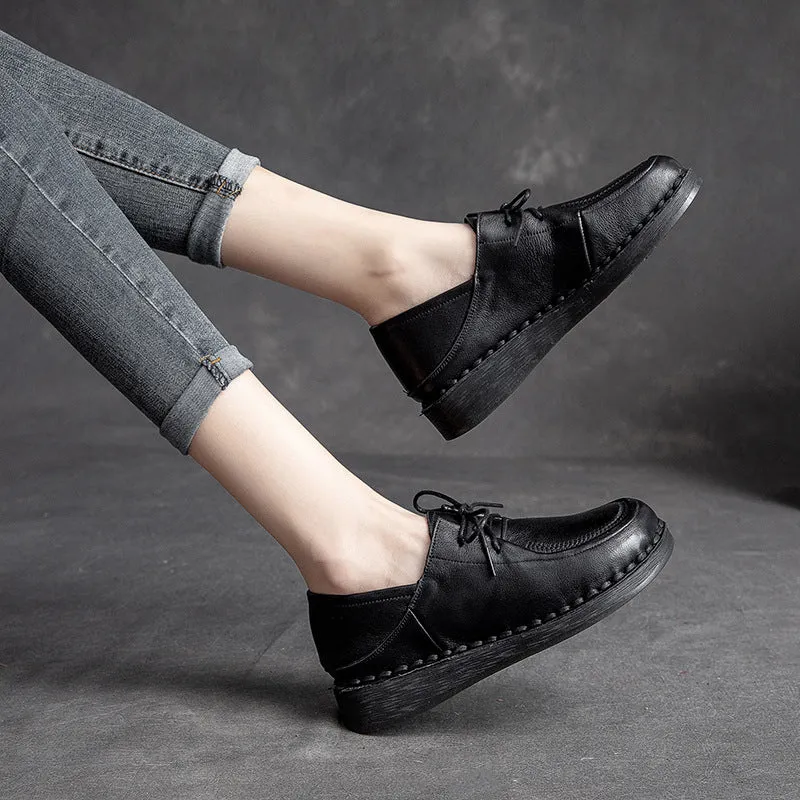 Women Minimalist Leather Soft Low Wedge Casual Shoes