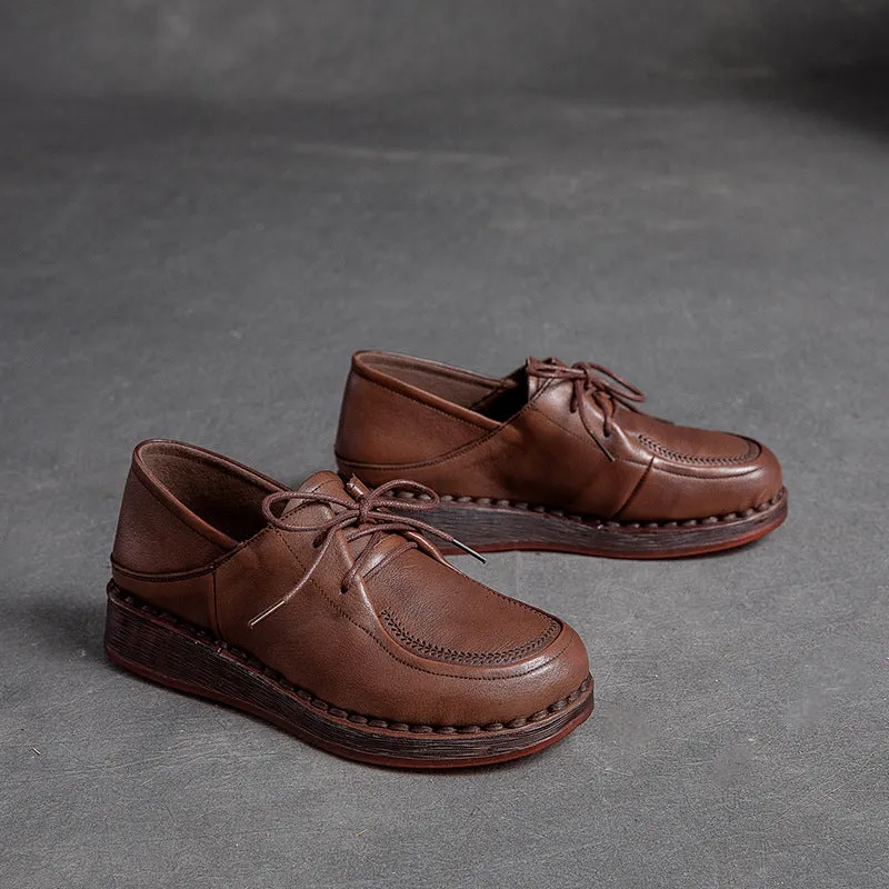 Women Minimalist Leather Soft Low Wedge Casual Shoes
