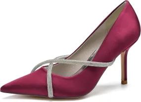 Women's Classic Closed Pointed Toe Stiletto High Heels Pumps Shoes for Party Evening Wedding,Burgundy,7