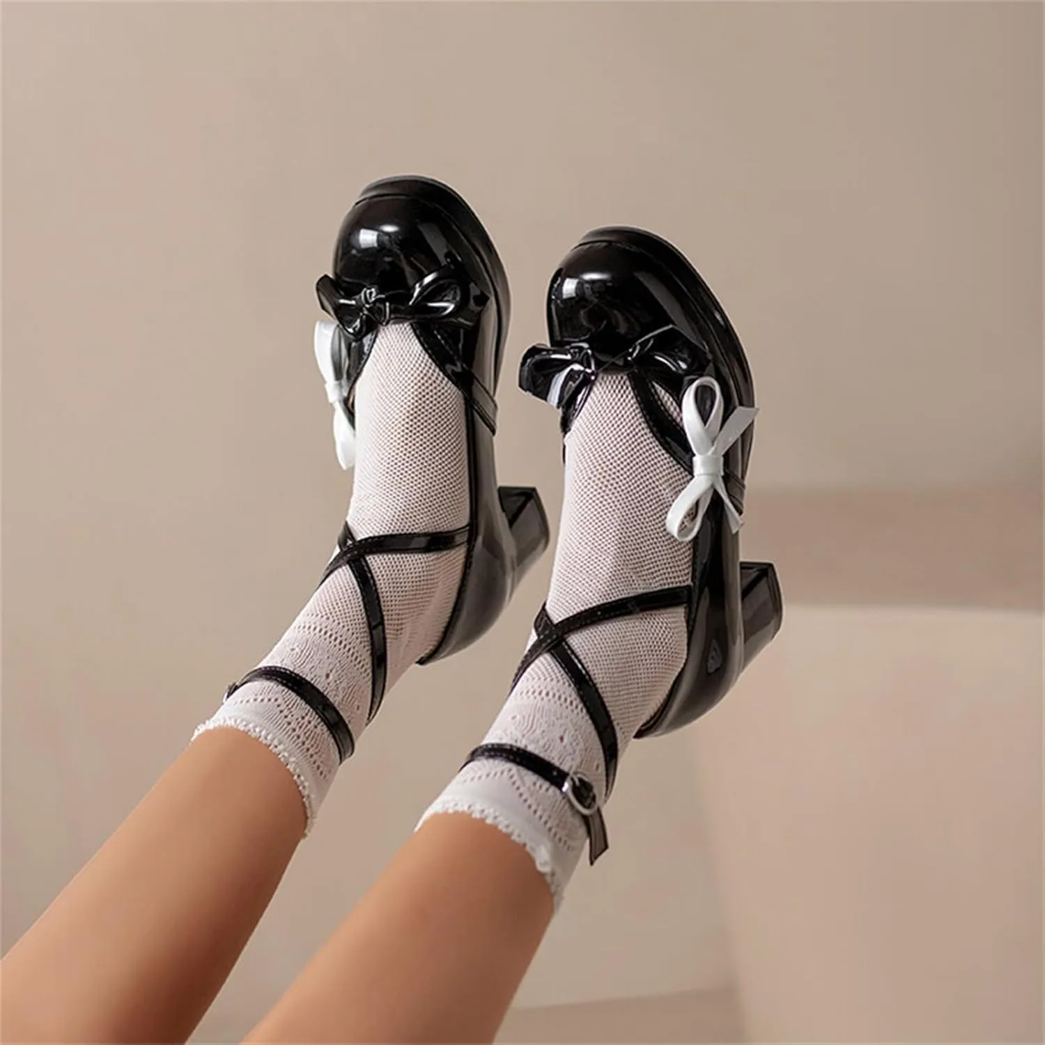 Women's Fashionable Bright Leather Lolita Bow Decorated Casual Thick Heel Sandals Women Party Sandals Low Surge 2 Womens