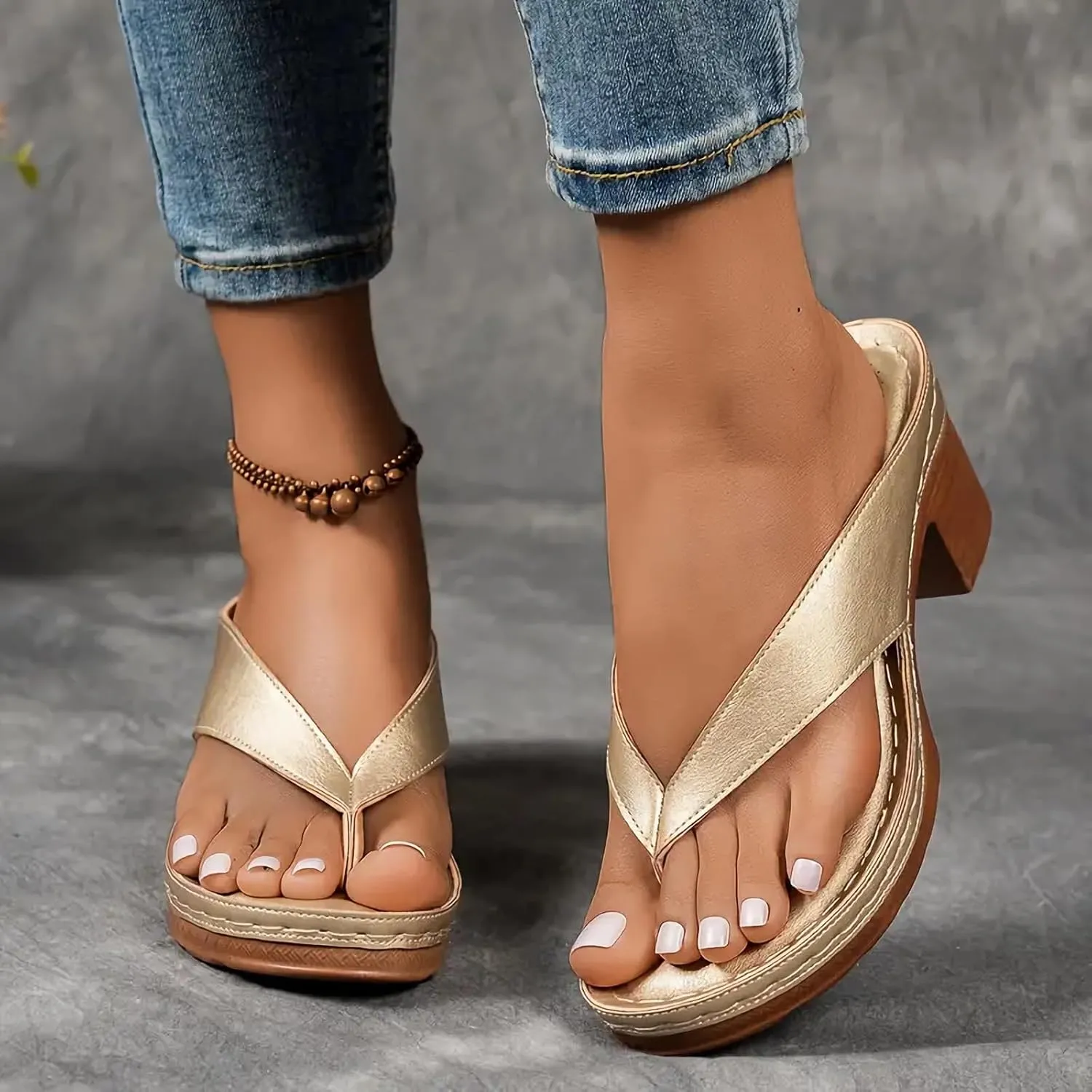 Womens Kitten Heels Flip Flops Open Toe Slingback Slip On Mules Sandals Casual Holiday Party Vacation Dress Chunky Shoes Indoor and Outdoor Womens Flip Flops
