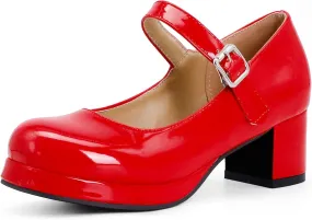 Womens Lolita Shoes Patent Leather Mary Jane Platform Chunky Heeled Pumps