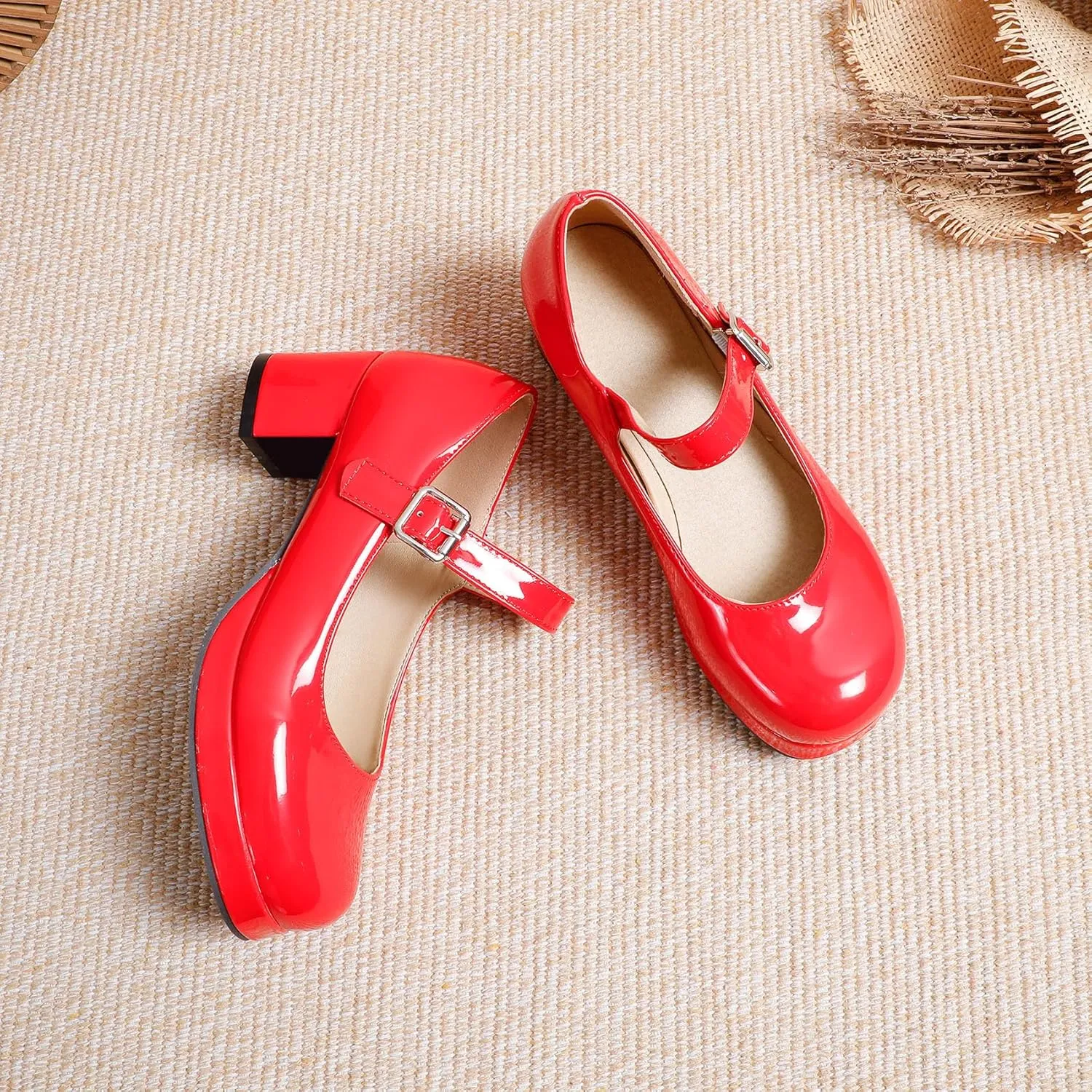 Womens Lolita Shoes Patent Leather Mary Jane Platform Chunky Heeled Pumps
