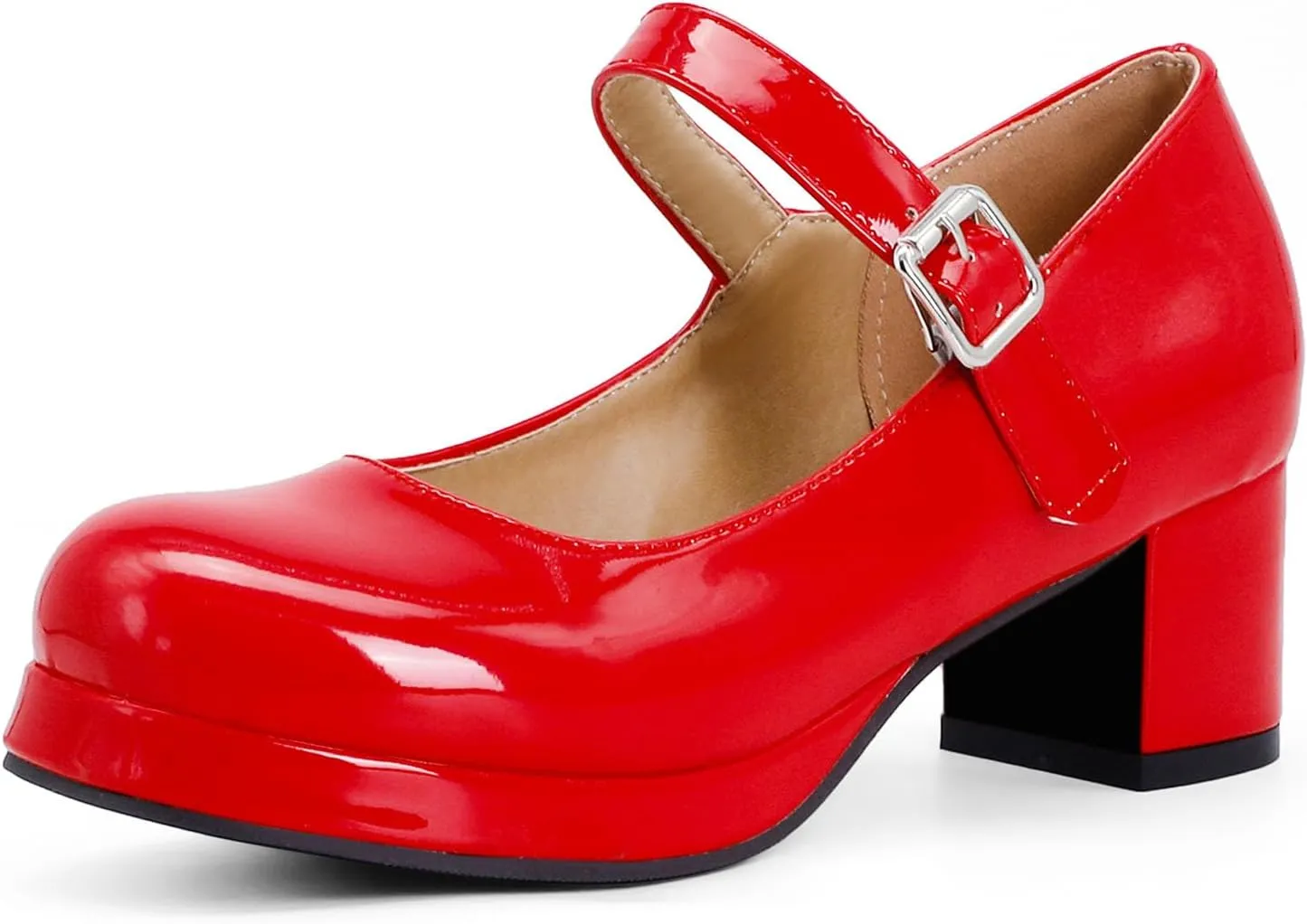 Womens Lolita Shoes Patent Leather Mary Jane Platform Chunky Heeled Pumps