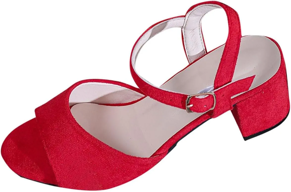 Women's Low Block Heels for Women Fishmouth Ankle Strap Chunky Heel Sandals Satin Ballroom Latin Salsa Dance Shoes