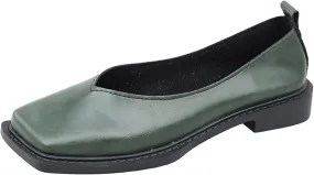 Women's Slip On Square Toe Flat Mary Jane Shoes Comfortable Leather Non-Slip Soft Sole Loafers Outdoor Lightweight Casual Ballet Flat Shoes